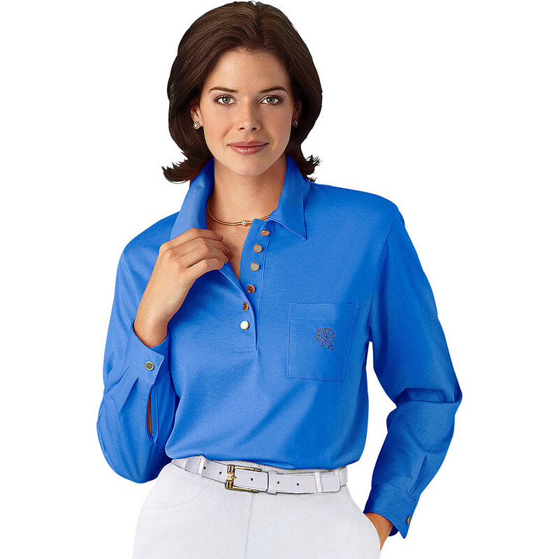 Damen Langarm-Poloshirt HAJO blau 38,40,42,44,46,48,50,52,54