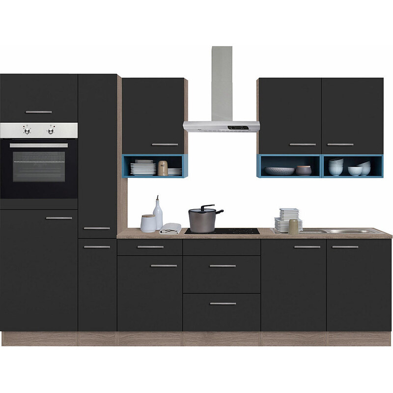 OPTIFIT Küchenzeile mit E-Geräten Korfu Breite 300 cm grau