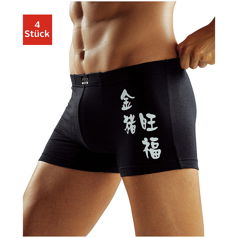 Authentic Underwear Boxer (4 Stück) mit chinesischen Schriftzeichen bequemer Baumwoll-Stretch Authentic Underwear Le Jogger schwarz 3,4,5,6,7,8