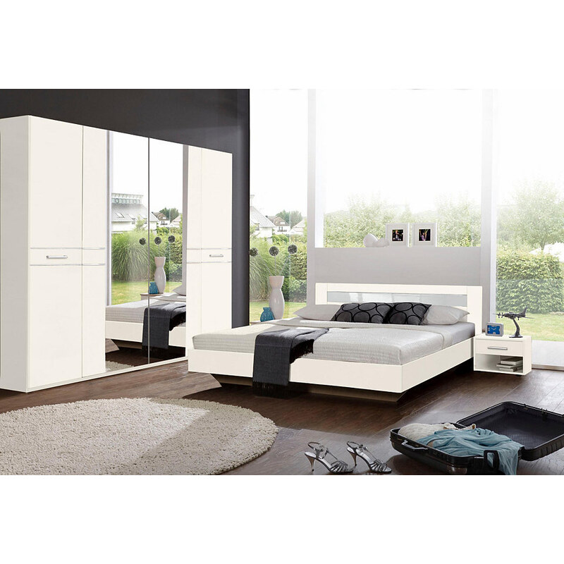 Schlafzimmer-Set mit Kleiderschrankschrank (4-tlg.) wimex weiß/Weißglas