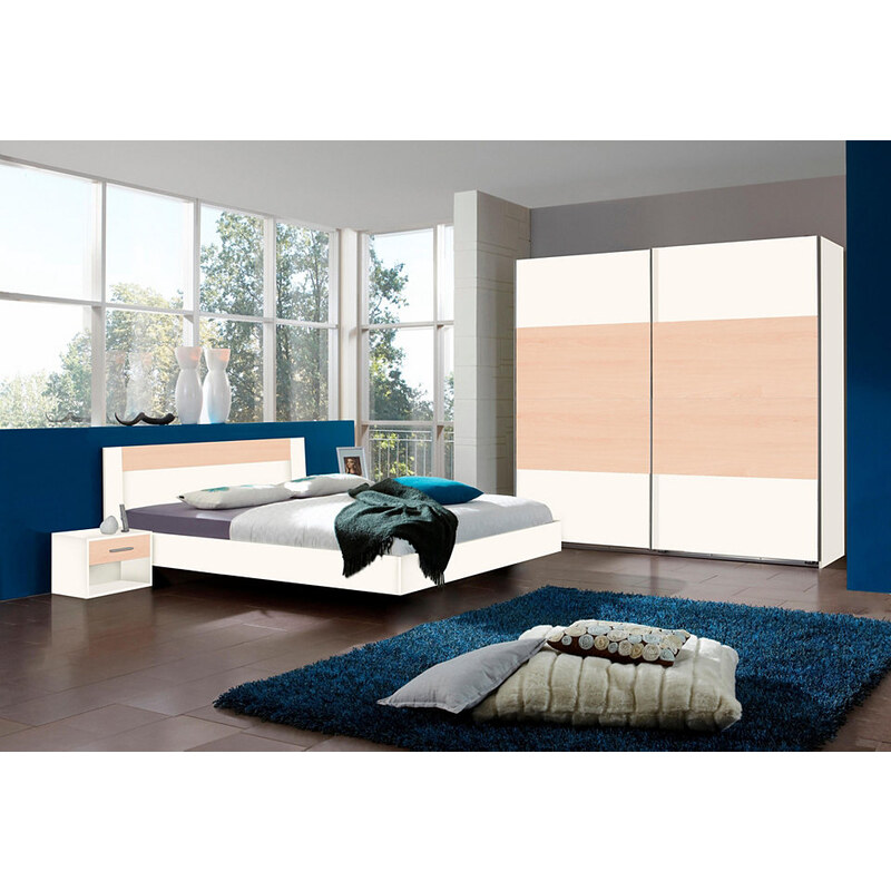 Schlafzimmer-Set mit Schwebetürenschrank (4-tlg.) wimex weiß-edelbuchefarben