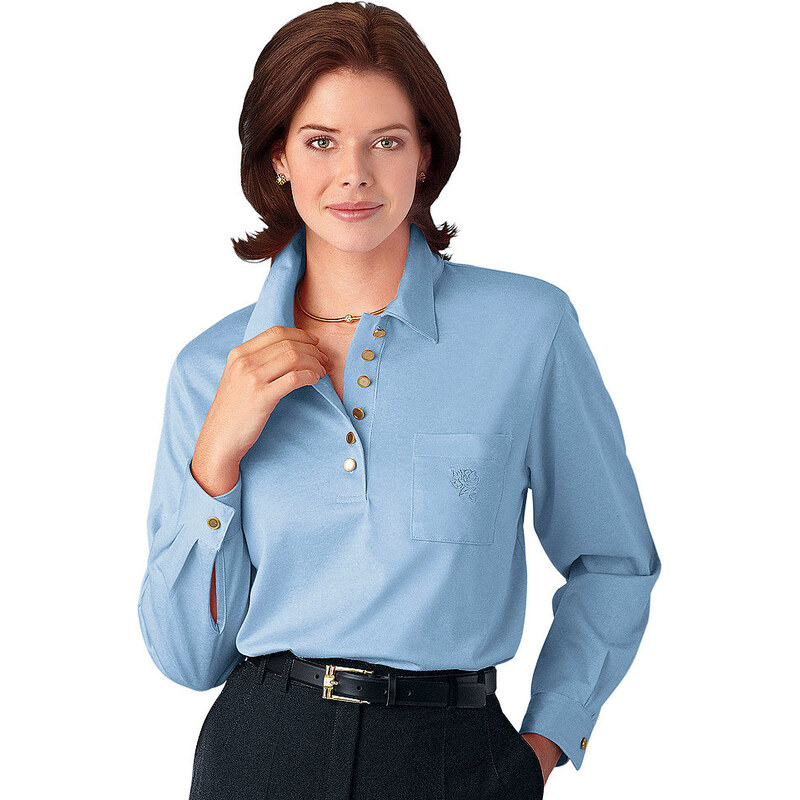 Damen Langarm-Poloshirt HAJO blau 38,40,42,44,46,48,50,52,54