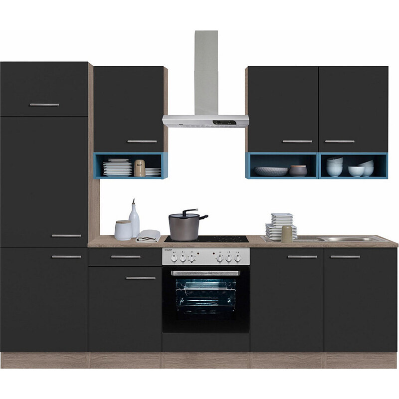 Küchenzeile mit E-Geräten Korfu Breite 270 cm OPTIFIT grau