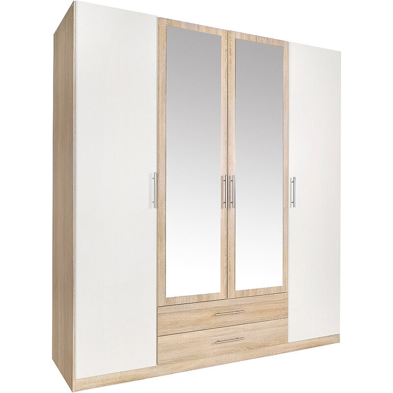 Kleiderschrank mit Spiegeltür und Schubkästen wimex struktureichefarben hell/weiß