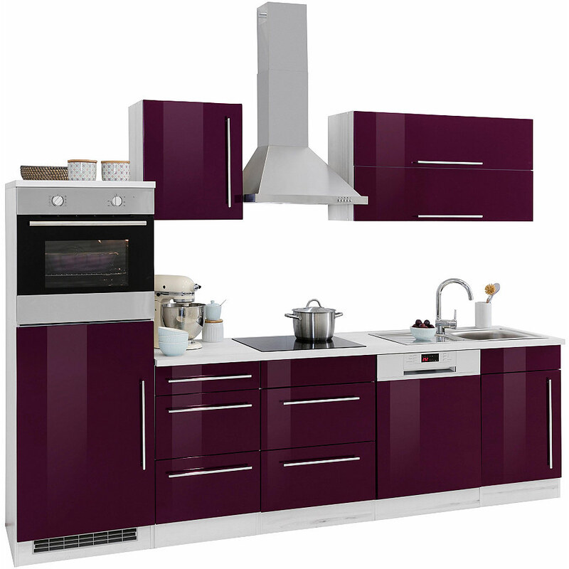 HELD MÖBEL Küchenzeile Samos mit E-Geräten Breite 280 cm lila