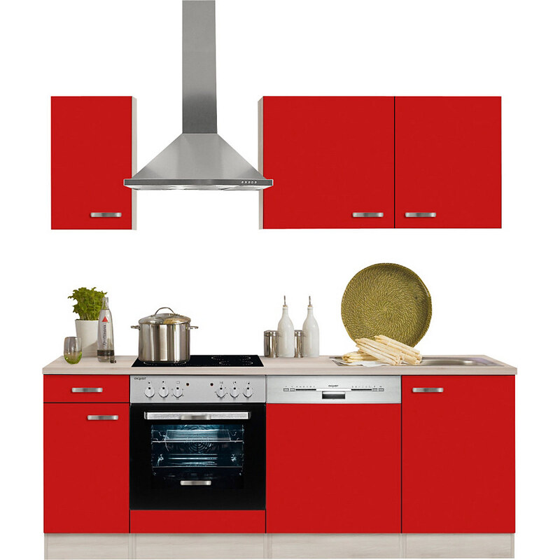 Küchenzeile mit E-Geräten Faro Breite 210 cm OPTIFIT rot