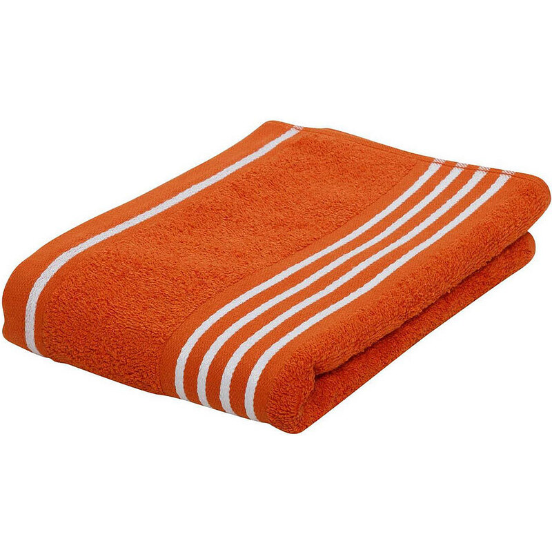 Badetuch mit feiner Streifenbordüre GÖZZE orange 1x 70x140 cm