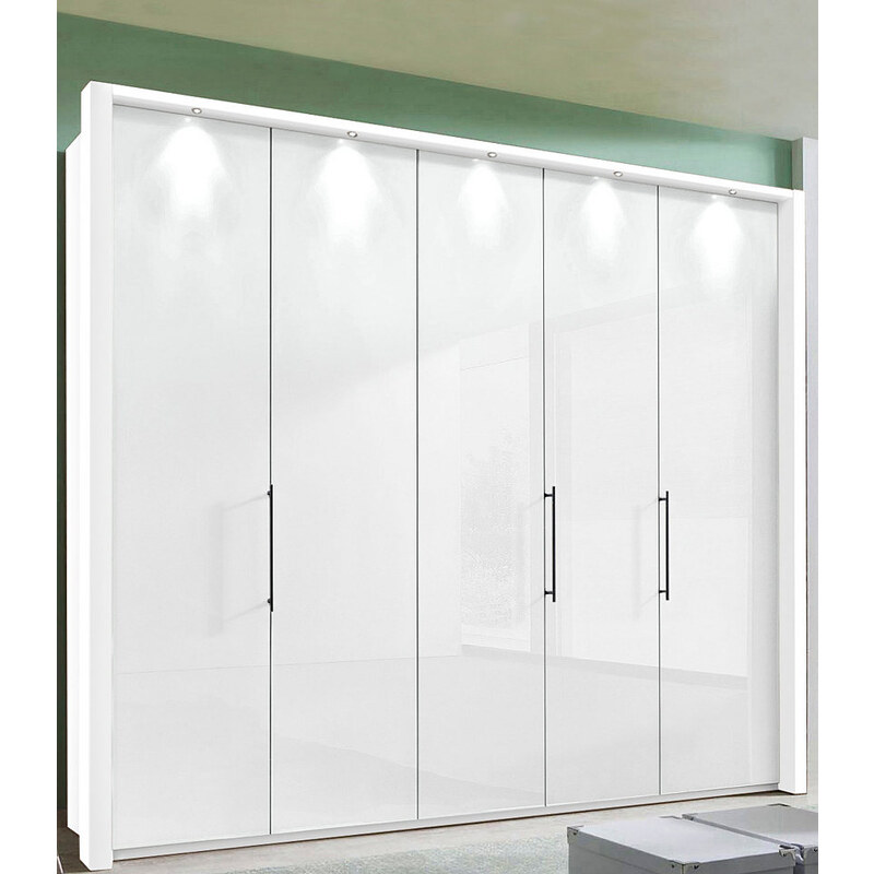 Panorama-Falttürenschrank Loft mit Glasfront in 3 Breiten Wiemann weiß/Weißglas