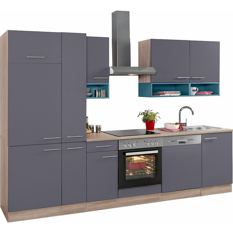 OPTIFIT Küchenzeile mit E-Geräten Korfu Breite 300 cm grau