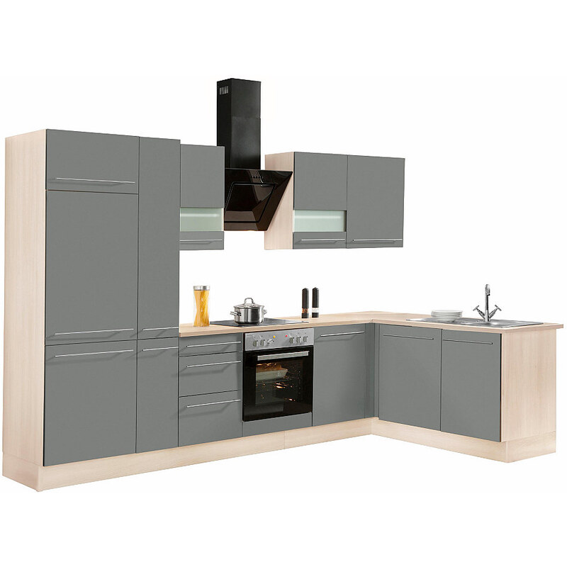 Winkelküche mit E-Geräten Bern Stellbreite 315 x 175 cm OPTIFIT grau