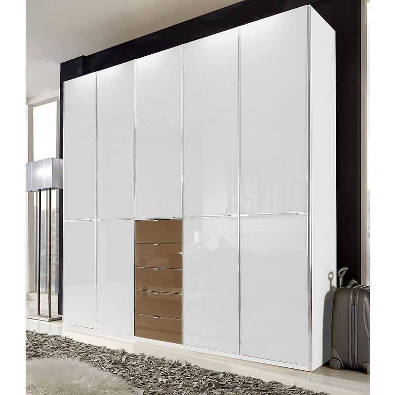 Kleiderschrank Shanghai mit edler Glasfront Wiemann weiß/Weißglas