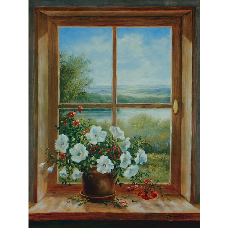 HOME AFFAIRE Leinwandbild A. Heins: Blumen am Fenster 57/79 cm braun