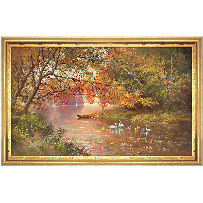 Bild Kunstdruck mit Rahmen Swan Family II 113/73 cm Artland orange