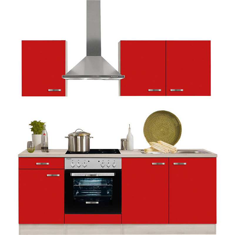Küchenzeile mit E-Geräten Faro Breite 210 cm OPTIFIT rot