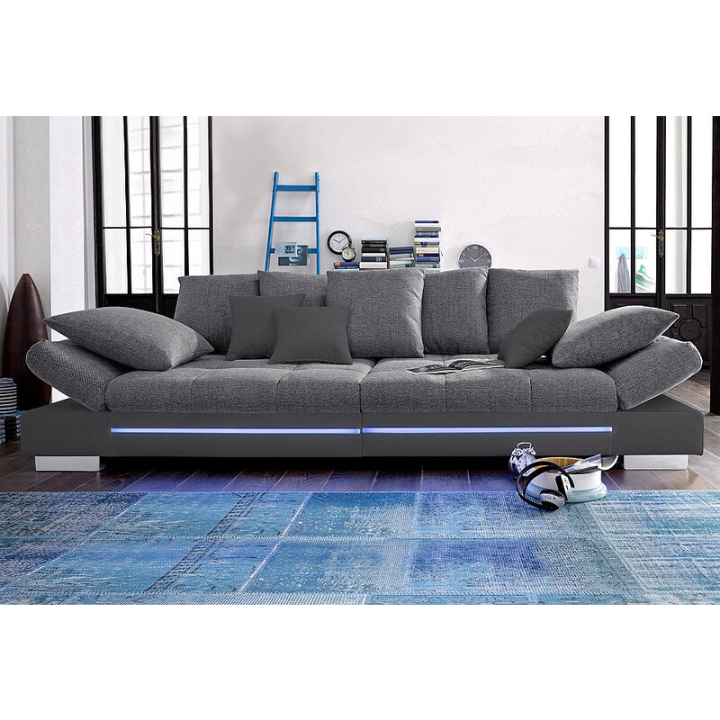 Big-Sofa wahlweise mit RGB-LED-Beleuchtung Baur 820 (=hellgrau/blau),821 (=schwarz/dunkelgrau),822 (=beige/schoko),823 (=anthrazit/anthrazit)