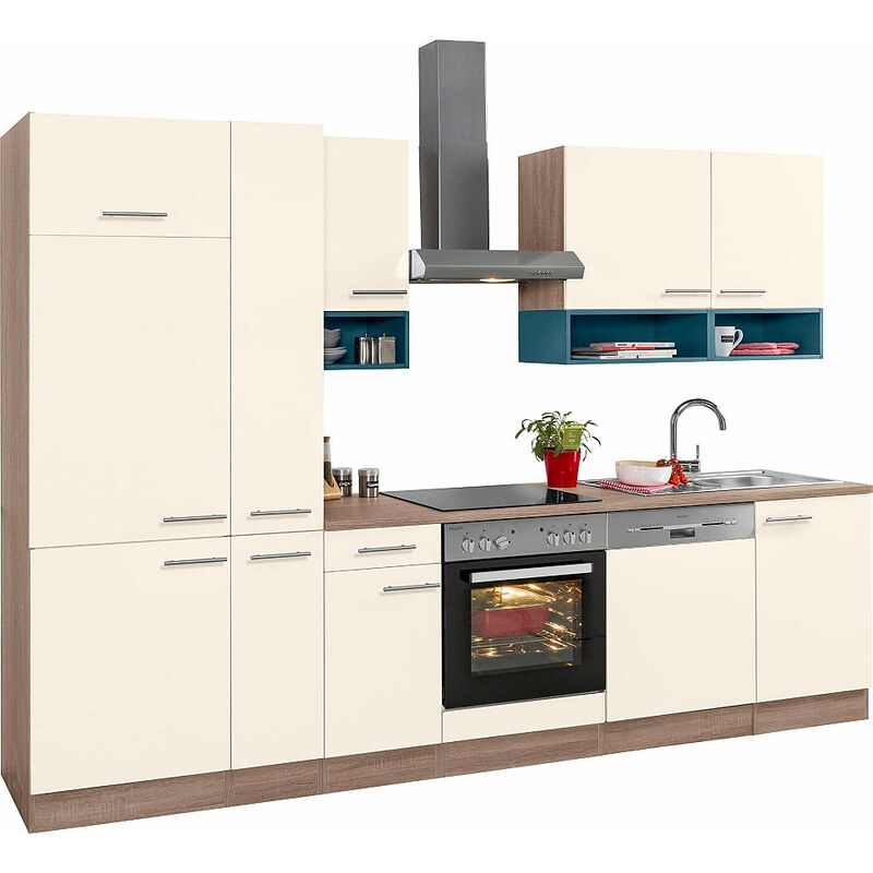 OPTIFIT Küchenzeile mit E-Geräten Korfu Breite 300 cm natur
