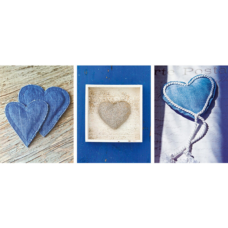 HOME AFFAIRE Bild Kunstdruck Blue Hearts I-III (3-tlg.) blau