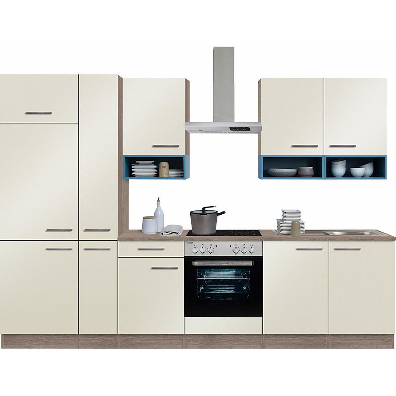 Küchenzeile mit E-Geräten Korfu Breite 300 cm OPTIFIT natur