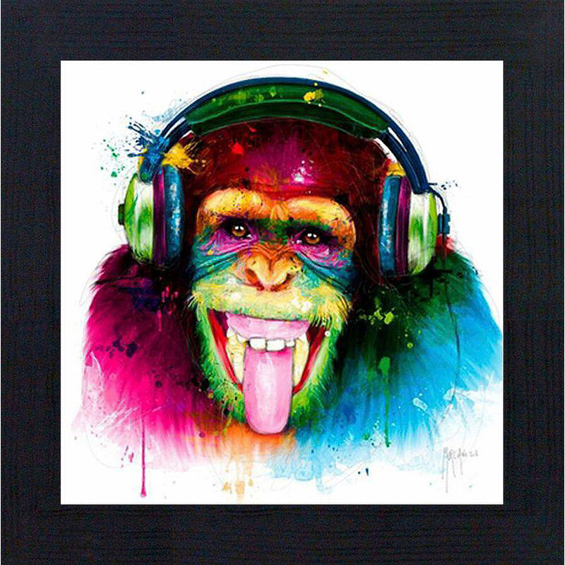 PREMIUM PICTURE Wandbild Affenkopf mit Kopfhörer 30/30 cm bunt