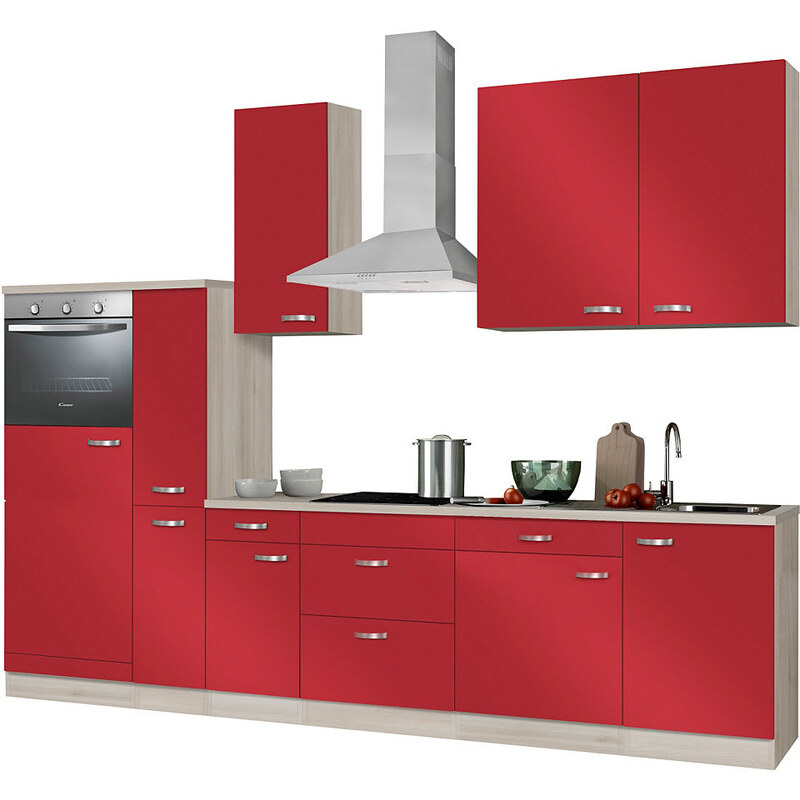 OPTIFIT Küchenzeile mit E-Geräten Faro Breite 300 cm rot