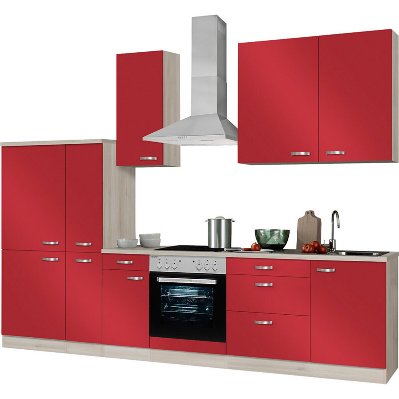 Küchenzeile mit E-Geräten Faro Breite 300 cm OPTIFIT rot
