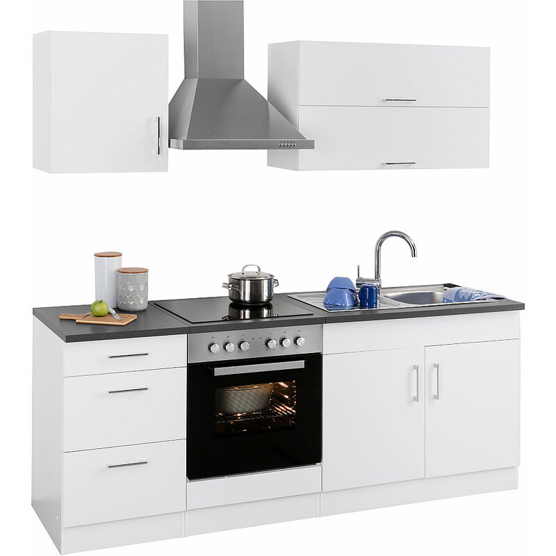 HELD MÖBEL Küchenzeile Graz mit E-Geräten Breite 210 cm weiß
