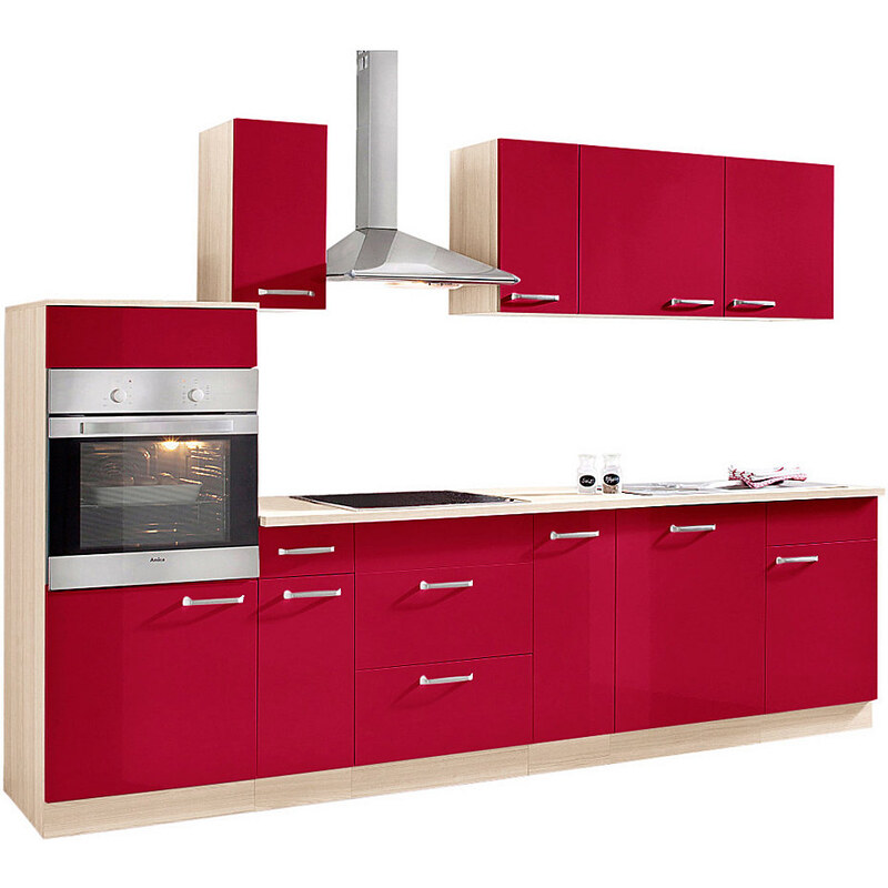Baur Küchenzeile mit E-Geräten Basel Breite 280 cm rot
