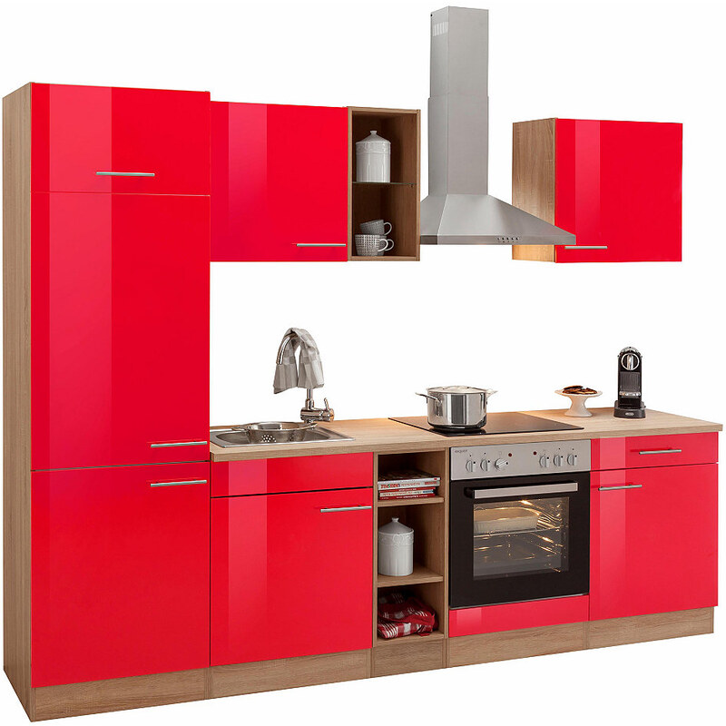 Küchenzeile Kalmar mit E-Geräten Breite 270 cm OPTIFIT rot