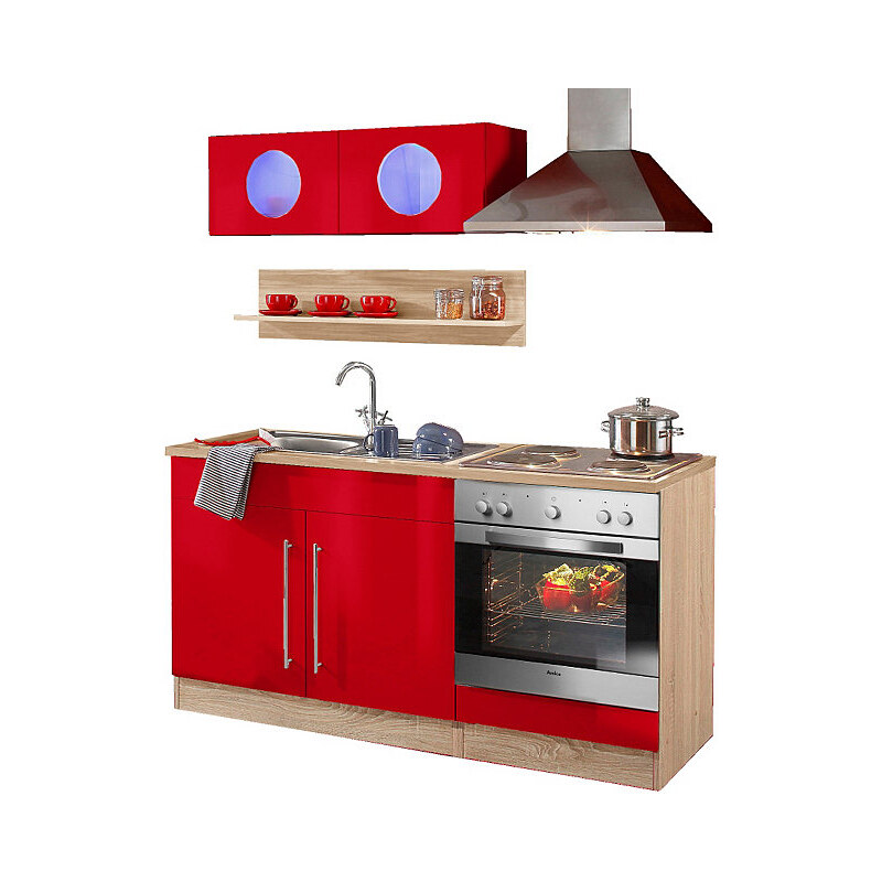 Küchenzeile Keitum mit Elektrogeräten Breit 160 cm HELD MÖBEL rot