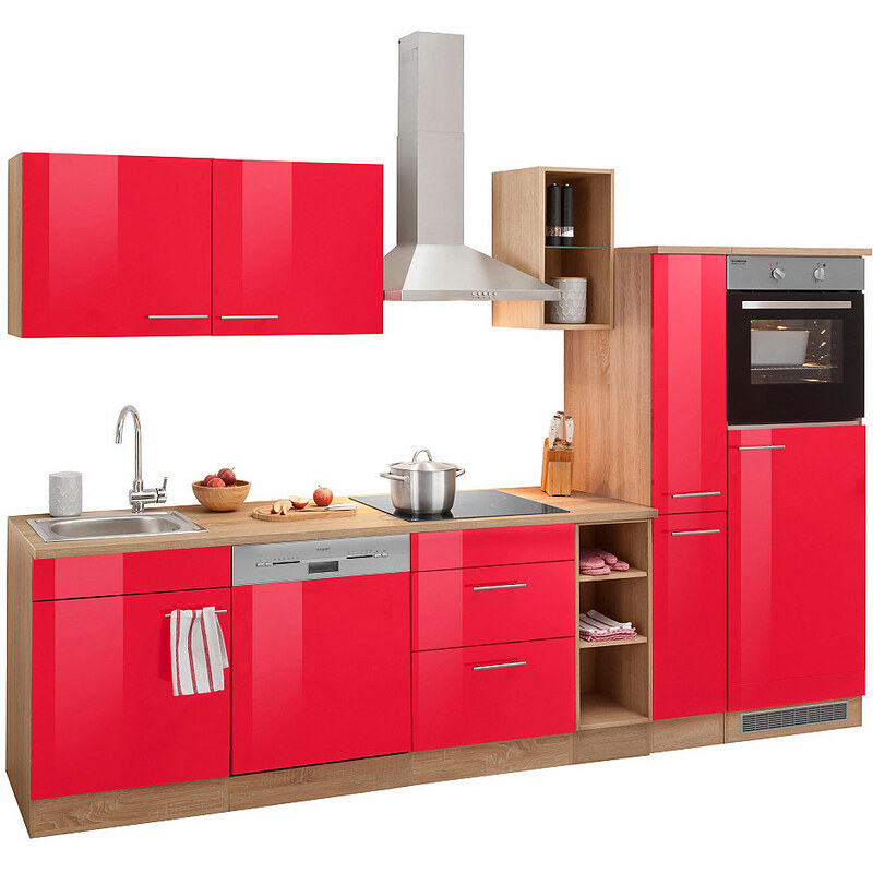 OPTIFIT Küchenzeile Kalmar mit E-Geräten Breite 300 cm rot