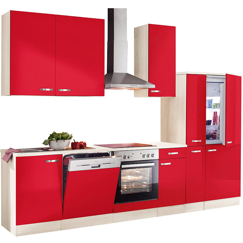 Küchenzeile mit E-Geräten Faro Breite 300 cm OPTIFIT rot