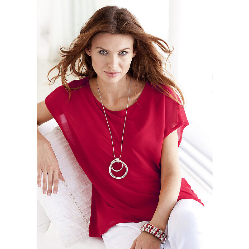 Ambria Damen Longshirt in luftiger leicht transparenter Georgette-Ware rot 36,44,48,50,52