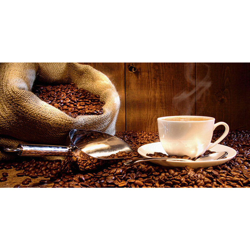 HOME AFFAIRE Glasbild S. Cunningham: Kaffeetasse und Leinensack mit Kaffeebohnen 60/30 cm braun