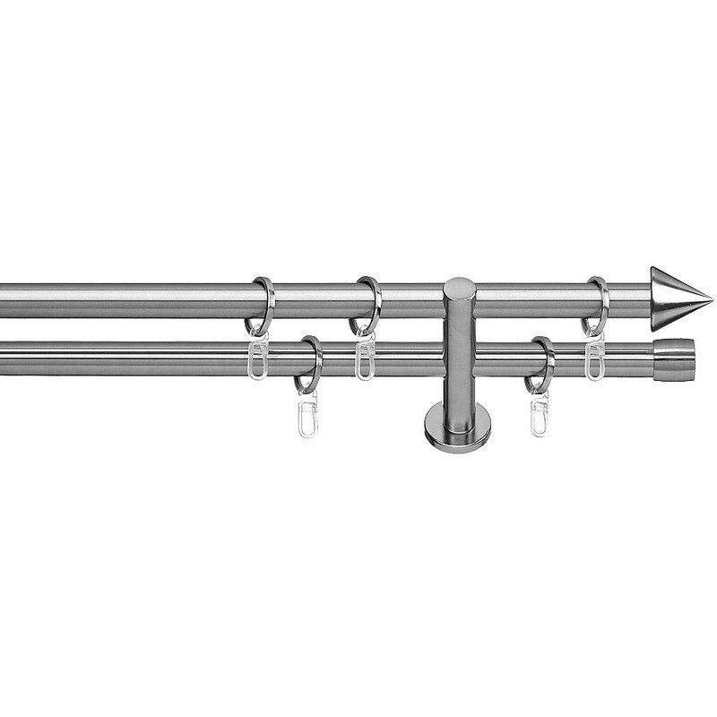 INDEKO Gardinenstange Brig 2-läufig im Fixmaß ø 20 mm silberfarben 1 (160 cm (Länge)),2 (200 cm (Länge)),3 (240 cm (Länge))