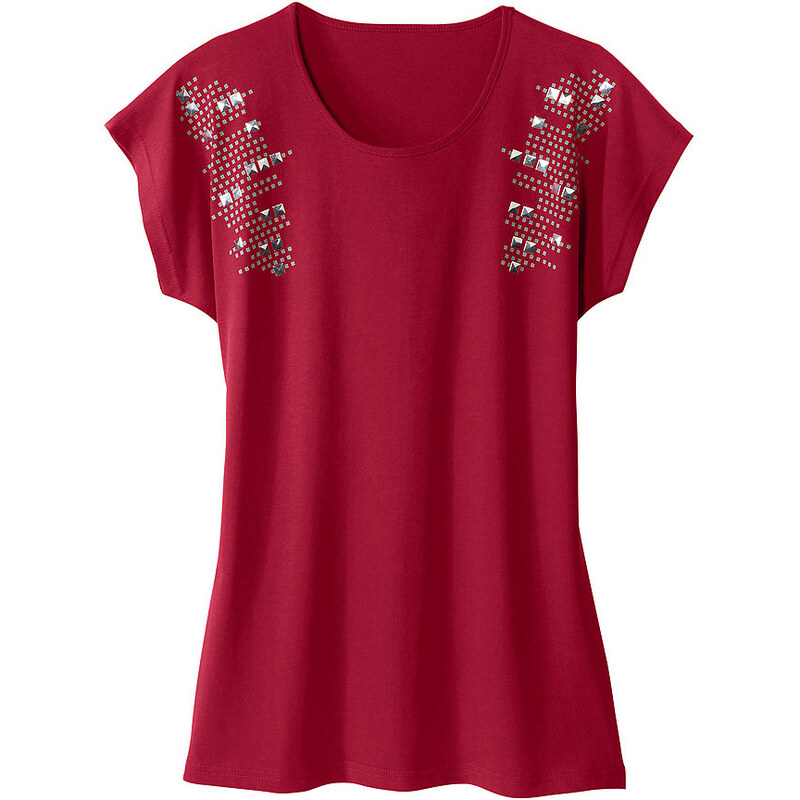 Damen Classic Basics Shirt mit silberfarbenen Plättchen auf Schulterhöhe CLASSIC BASICS rot 38,40,42,44,46,48,50,52,54,56