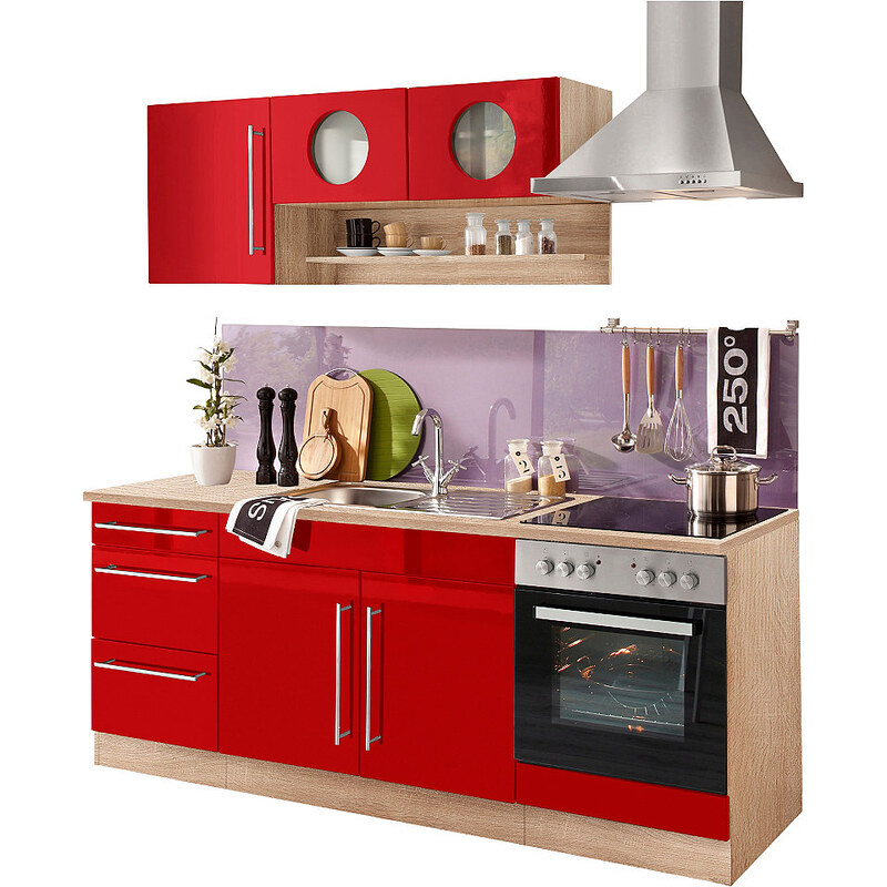 HELD MÖBEL Küchenzeile Keitum mit E-Geräten 210 cm Breite rot