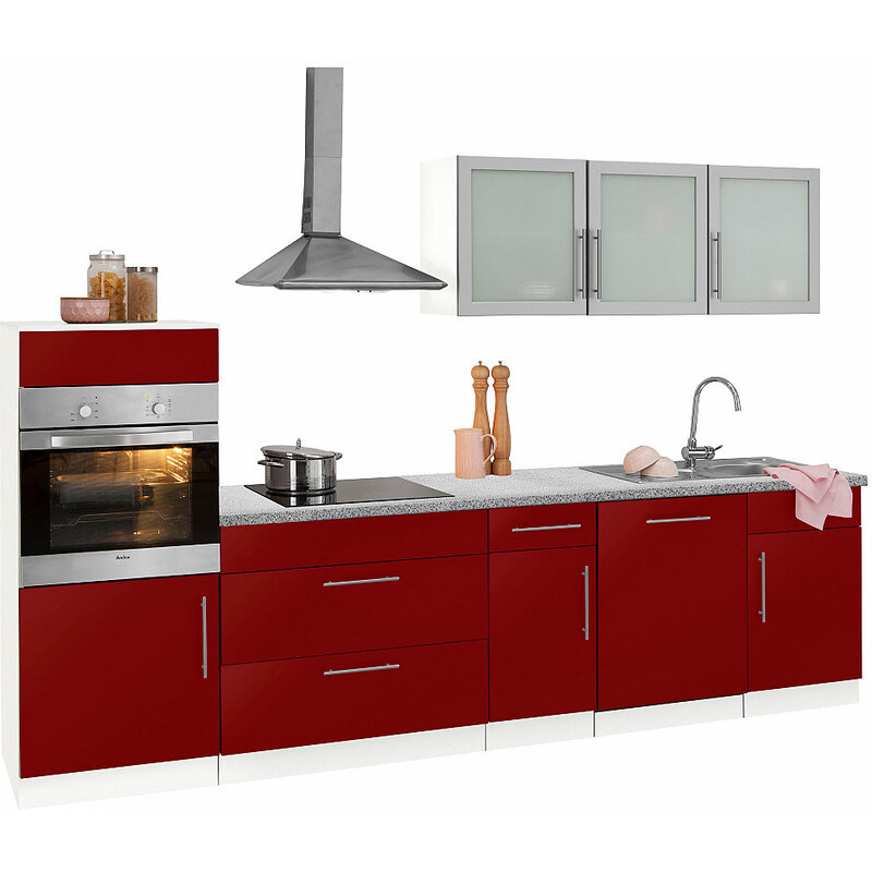 Küchenzeile Aachen mit E-Geräten Breite 300 cm Baur rot