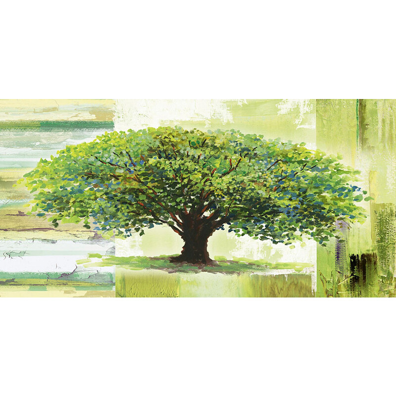 Glasbild A. S.: Frühlingsbaum auf abstraktem Hintergrund 100/50 cm HOME AFFAIRE grün