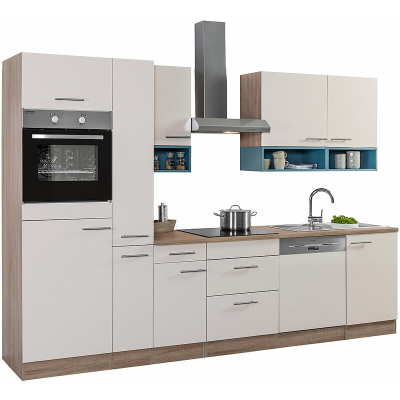 Küchenzeile mit E-Geräten Korfu Breite 300 cm OPTIFIT natur