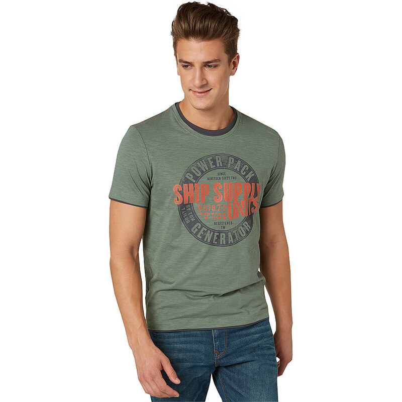 Tom Tailor T-Shirt Print-Shirt im Lagen-Look grün S