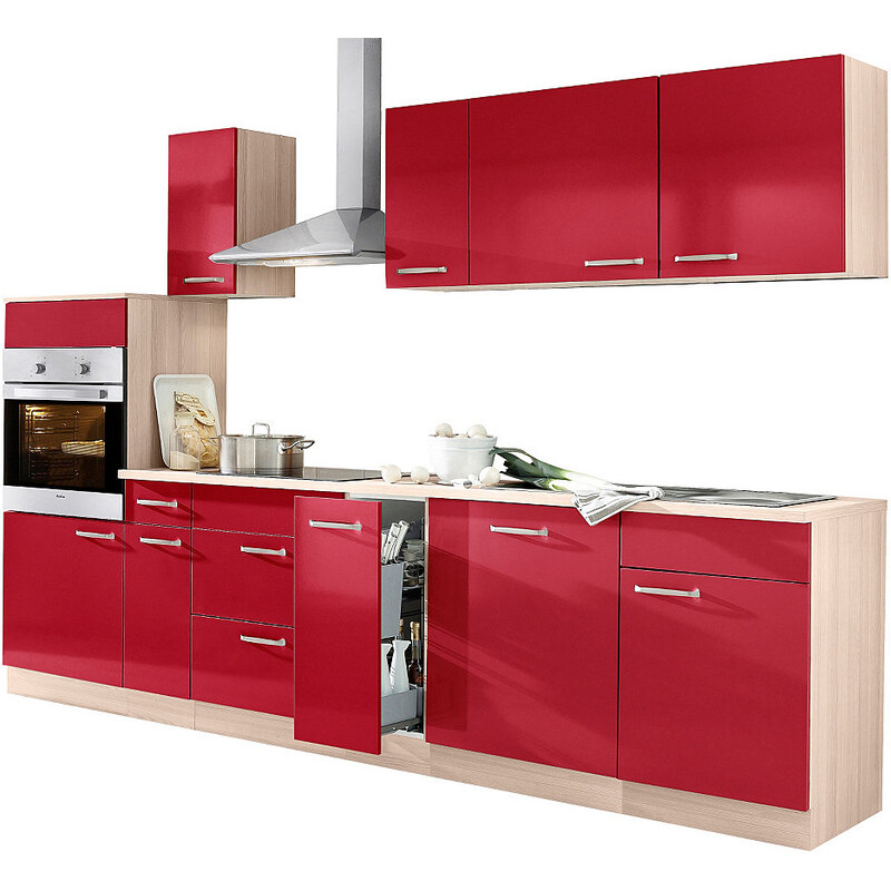 Baur Küchenzeile mit E-Geräten Basel Breite 290 cm rot