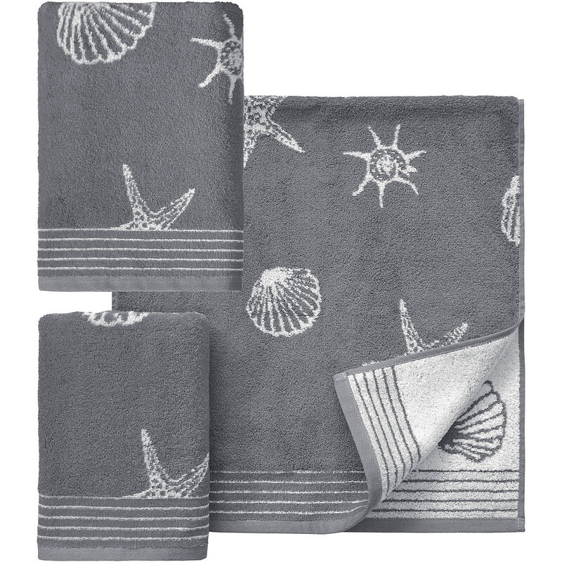 Dyckhoff Handtuch Set Seashell mit Muschelmuster grau