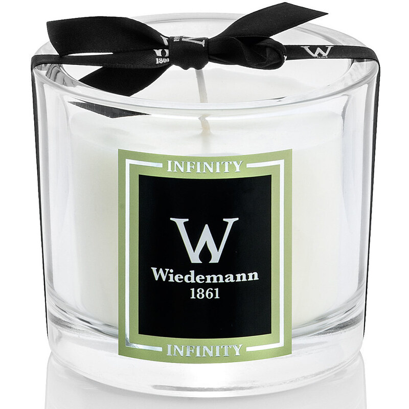 WIEDEMANN Wiedemann Black Edition Duftkerze im hochwertigen Glas Infinity in edler Geschenkbox weiß Höhe 12 cm, Ø 11 cm,Höhe 8 cm, Ø 8,5 cm