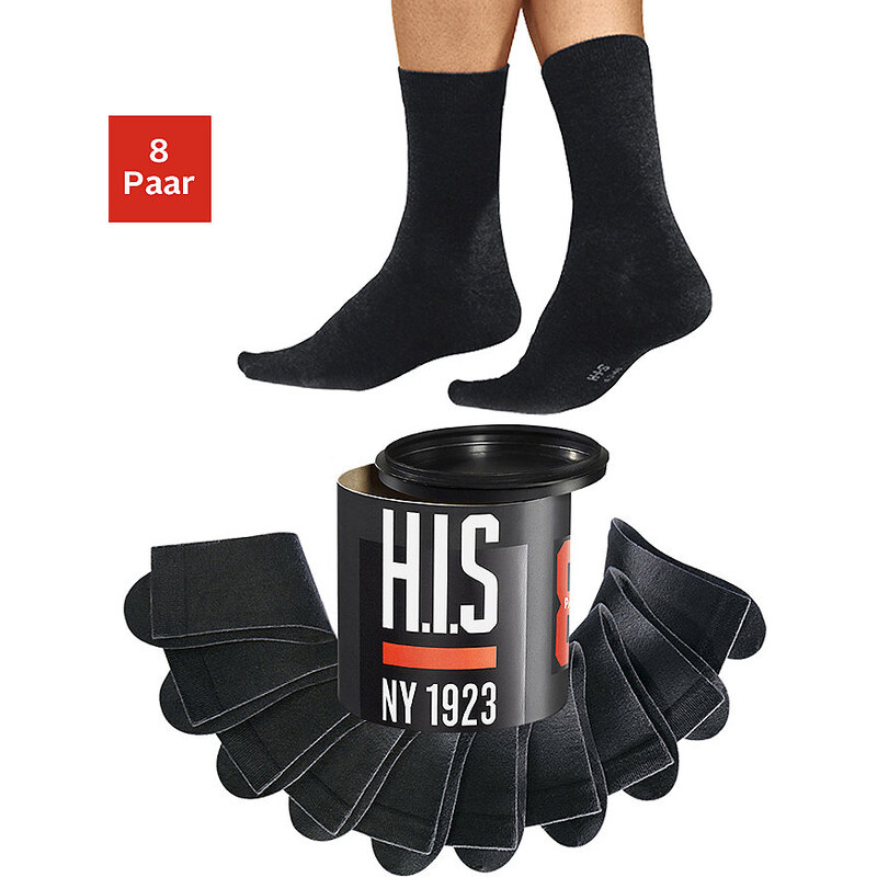 H.I.S Schwarze Basic-Socken (8 Paar) in der Geschenkdose schwarz 35-38,39-42,43-46,47-48