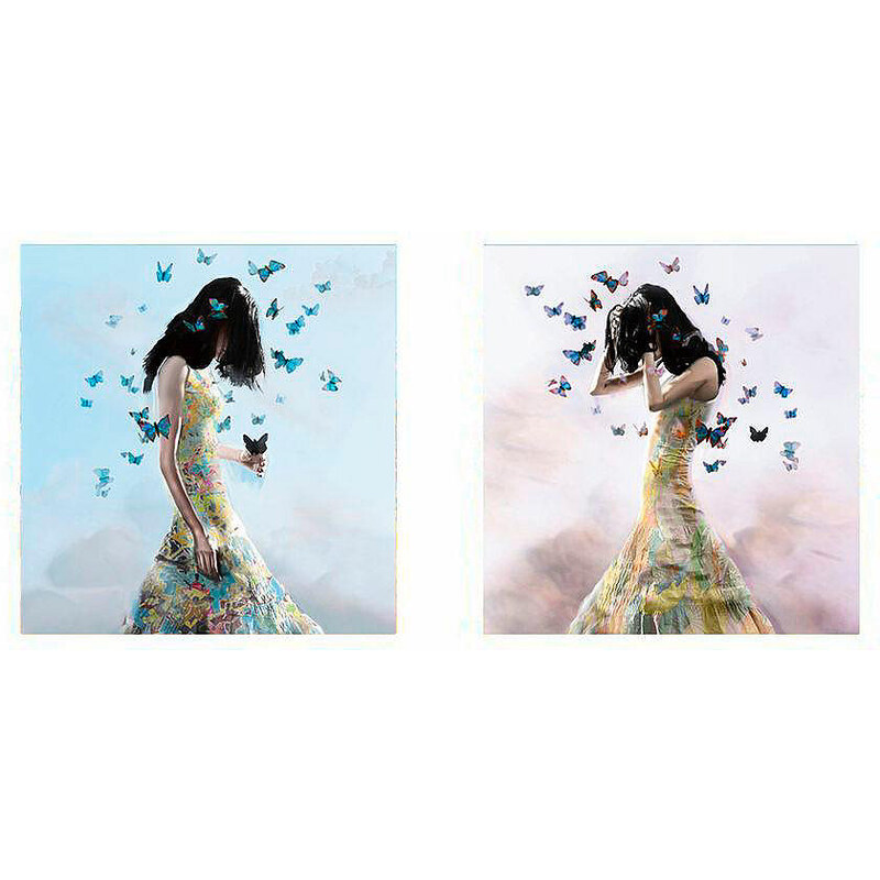 PREMIUM PICTURE Deco-Panel Schmetterlingsfrau 2x 30/30 cm bunt