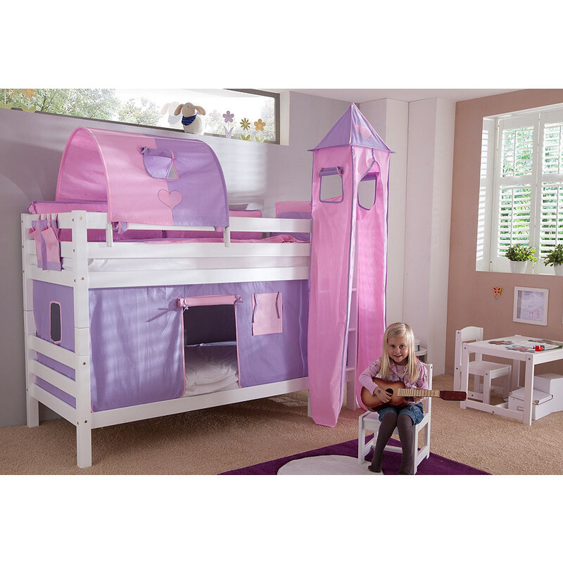 Kinder Einzel-/Etagenbett Set 4-tlg. RELITA purple/rosa, Herz