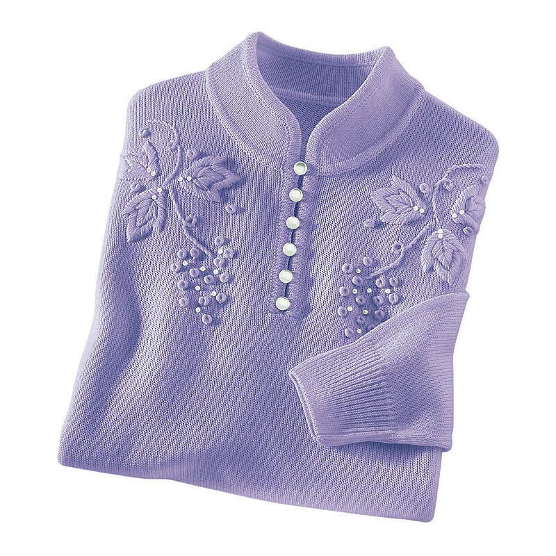 Damen Classic Pullover mit Stickerei CLASSIC lila 38,40,42,44,46,48,50,52,54