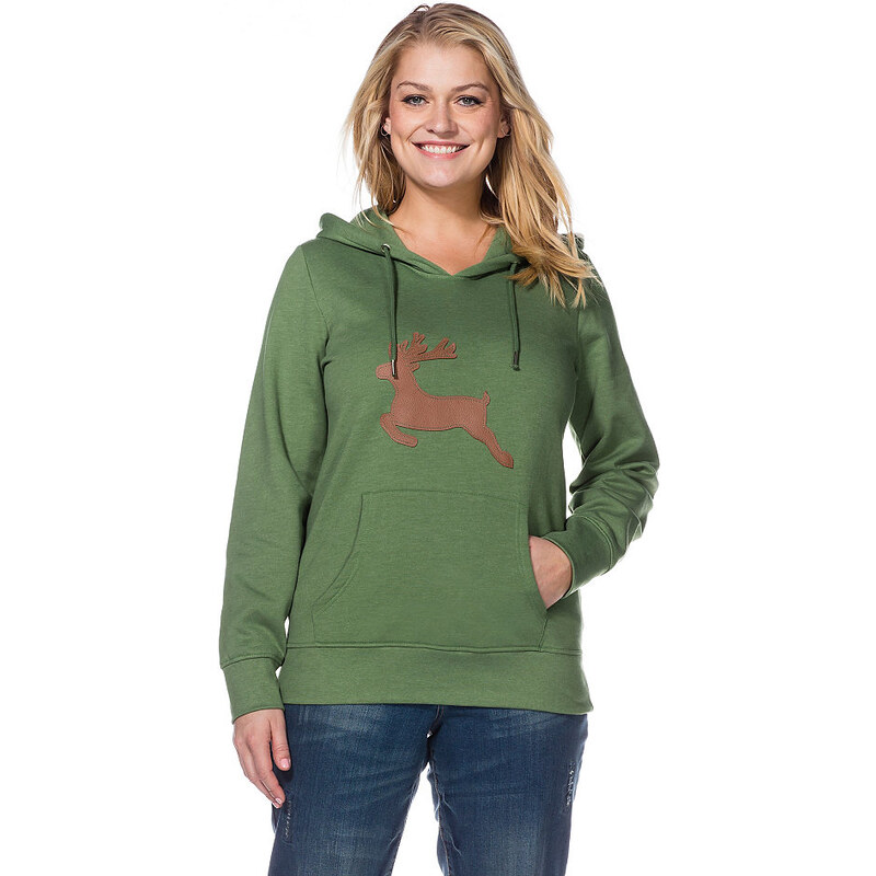 SHEEGO CASUAL Damen Casual Kapuzen-Sweatshirt mit Kängurutasche grün 40/42,44/46,48/50,52/54