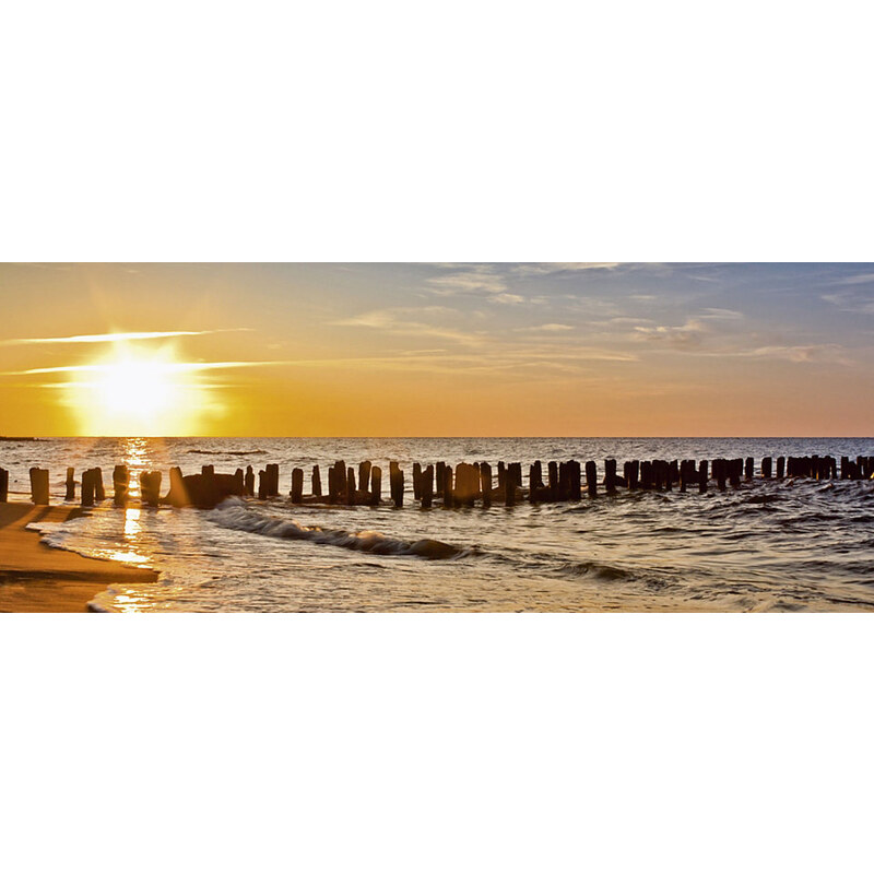 Glasbild S. Decoret: Schöner Sonnenuntergang am Strand 125/50 cm HOME AFFAIRE orange