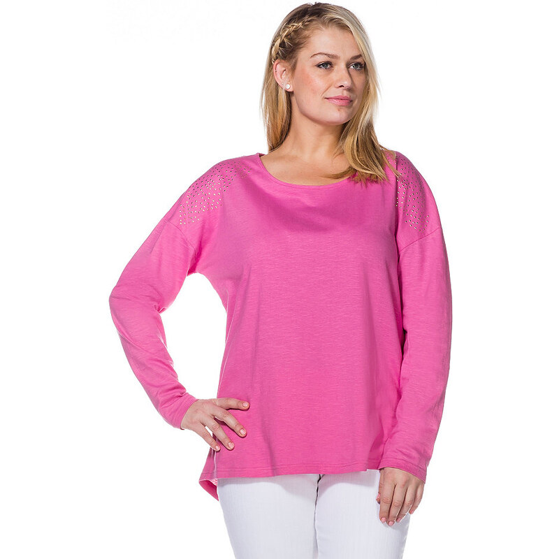 SHEEGO CASUAL Damen Casual Longshirt mit Nietenapplikation rosa 40/42,44/46,52/54